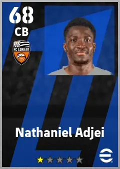 Nathaniel Adjei eFootball 2026 player card — 68 OVR CB