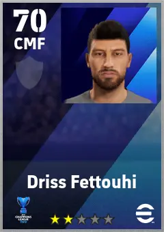 Driss Fettouhi eFootball 2026 player card — 70 OVR CMF