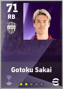 Gotoku Sakai eFootball 2026 player card — 71 OVR RB