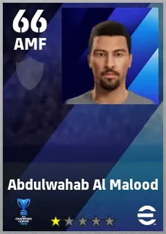 Abdulwahab Al Malood eFootball 2026 player card — 66 OVR AMF