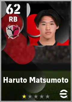 Haruto Matsumoto eFootball 2026 player card — 62 OVR RB