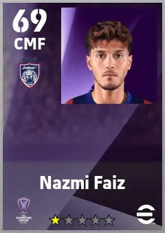 Nazmi Faiz eFootball 2026 player card — 69 OVR CMF