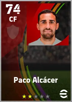Paco Alcacer eFootball 2026 player card — 74 OVR CF