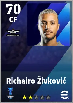 Richairo Zivkovic eFootball 2026 player card — 70 OVR CF