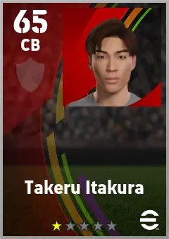 Takeru Itakura eFootball 2026 player card — 65 OVR CB