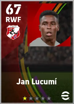 Jan Lucumi eFootball 2026 player card — 67 OVR RWF