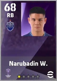 Narubadin W. eFootball 2026 player card — 68 OVR RB