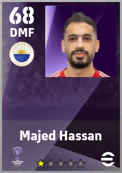 Majed Hassan eFootball 2026 player card — 68 OVR DMF