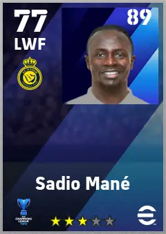 Sadio Mane eFootball 2026 player card — 77 OVR LWF