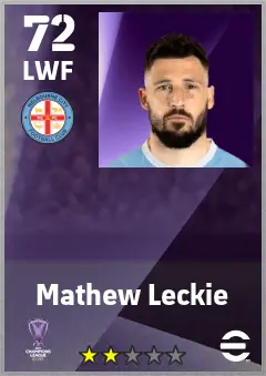 Mathew Leckie eFootball 2026 player card — 72 OVR LWF