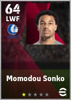 Momodou Sonko eFootball 2026 player card — 64 OVR LWF