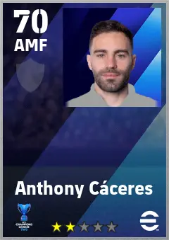Anthony Caceres eFootball 2026 player card — 70 OVR AMF