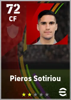 Pieros Sotiriou eFootball 2026 player card — 72 OVR CF