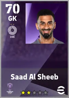 Saad Al Sheeb eFootball 2026 player card — 70 OVR GK
