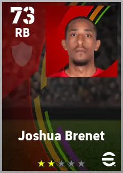 Joshua Brenet eFootball 2026 player card — 73 OVR RB