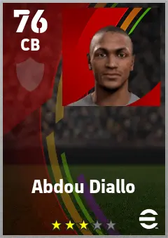 Abdou Diallo eFootball 2026 player card — 76 OVR CB