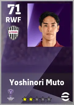 Yoshinori Muto eFootball 2026 player card — 71 OVR RWF