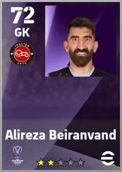 Alireza Beiranvand eFootball 2026 player card — 72 OVR GK