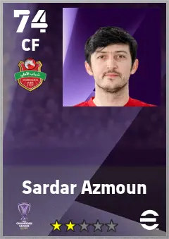 Sardar Azmoun eFootball 2026 player card — 74 OVR CF