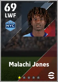 Malachi Jones eFootball 2026 player card — 69 OVR LWF