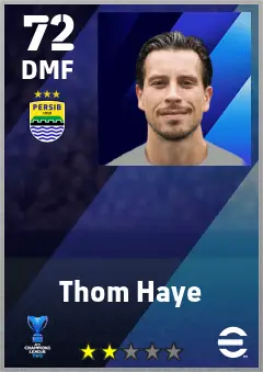 Thom Haye eFootball 2026 player card — 72 OVR DMF