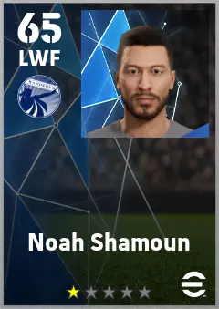 Noah Shamoun eFootball 2026 player card — 65 OVR LWF