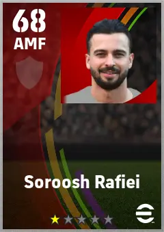 Soroosh Rafiei eFootball 2026 player card — 68 OVR AMF