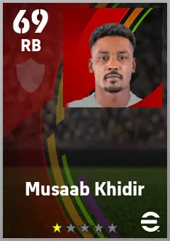 Musaab Khidir eFootball 2026 player card — 69 OVR RB