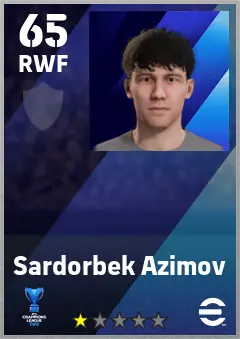 Sardorbek Azimov eFootball 2026 player card — 65 OVR RWF