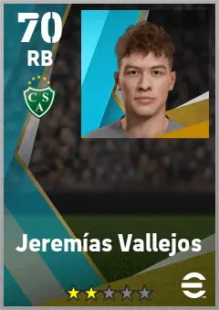 Jeremias Vallejos eFootball 2026 player card — 70 OVR RB