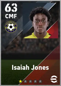 Isaiah Jones eFootball 2026 player card — 63 OVR CMF
