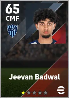 Jeevan Badwal eFootball 2026 player card — 65 OVR CMF