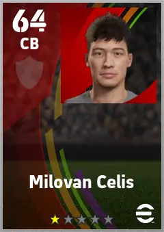 Milovan Celis eFootball 2026 player card — 64 OVR CB