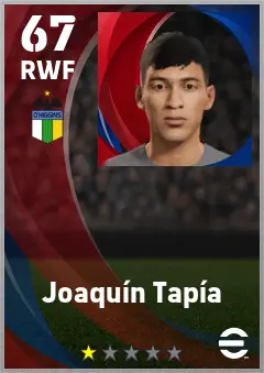 Joaquin Tapia eFootball 2026 player card — 67 OVR RWF
