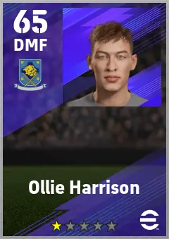 Ollie Harrison eFootball 2026 player card — 65 OVR DMF