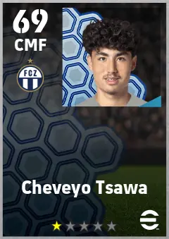 Cheveyo Tsawa eFootball 2026 player card — 69 OVR CMF