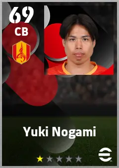 Yuki Nogami eFootball 2026 player card — 69 OVR CB