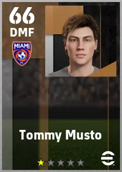Tommy Musto eFootball 2026 player card — 66 OVR DMF