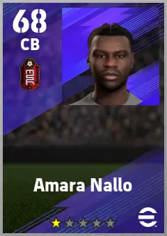 Amara Nallo eFootball 2026 player card — 68 OVR CB