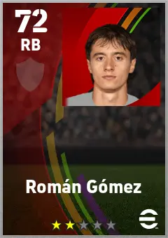 Roman Gomez eFootball 2026 player card — 72 OVR RB