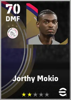 Jorthy Mokio eFootball 2026 player card — 70 OVR DMF