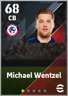 Michael Wentzel eFootball 2026 player card — 68 OVR CB