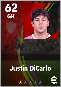 Justin DiCarlo eFootball 2026 player card — 62 OVR GK