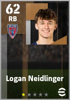 Logan Neidlinger eFootball 2026 player card — 62 OVR RB