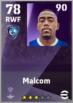 Malcom eFootball 2026 player card — 78 OVR RWF