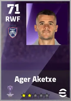 Ager Aketxe eFootball 2026 player card — 71 OVR RWF