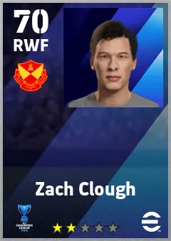 Zach Clough eFootball 2026 player card — 70 OVR RWF