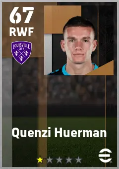 Quenzi Huerman eFootball 2026 player card — 67 OVR RWF