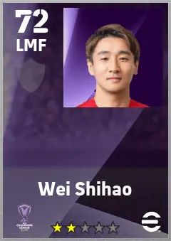 Wei Shihao eFootball 2026 player card — 72 OVR LMF