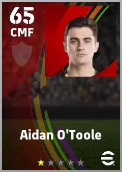 Aidan O Toole eFootball 2026 player card — 65 OVR CMF